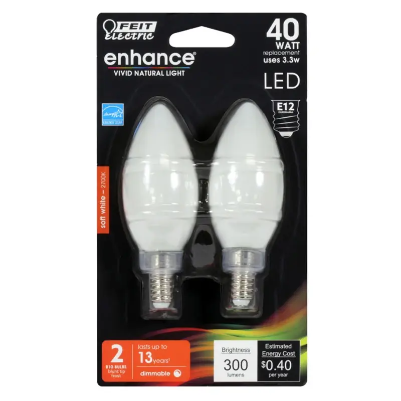 Enhance B10 E12 (candelabra) Filament Led Bulb Soft White 40 Watt Equivalence 2 Pk