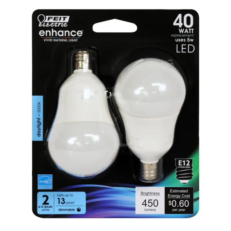 Enhance A15 E12 (candelabra) Led Bulb Daylight 40 Watt Equivalence 2 Pk
