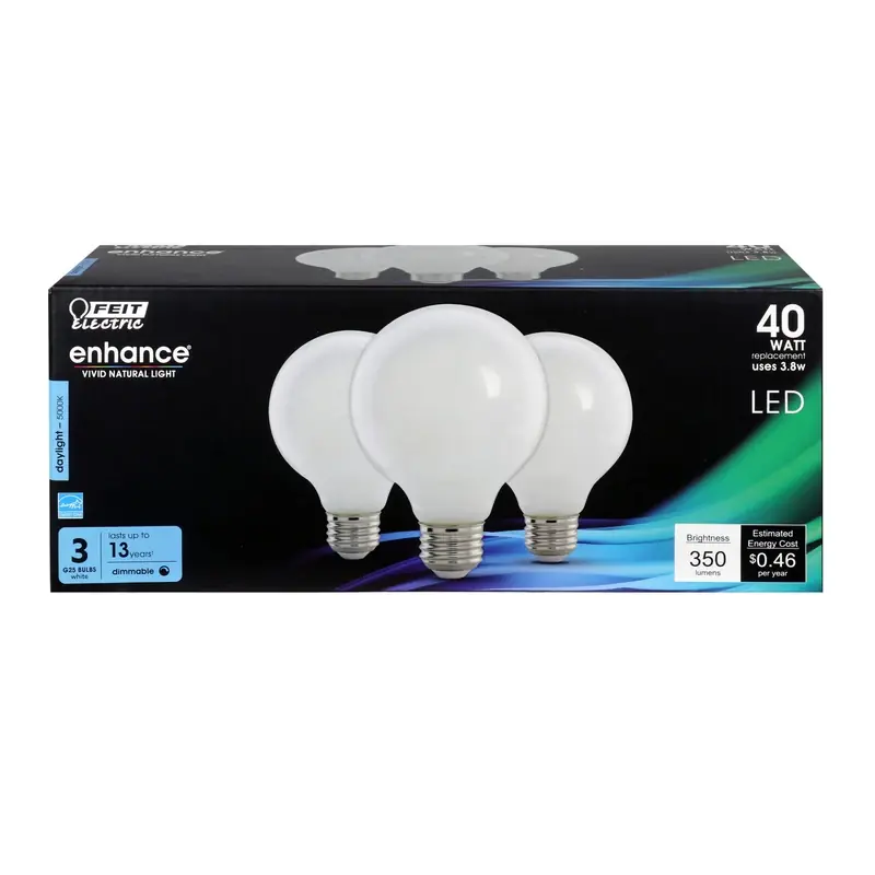 Enhance G25 E26 (medium) Filament Led Bulb Daylight 40 Watt Equivalence 3 Pk