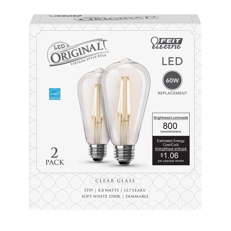 St19 E26 (medium) Filament Led Bulb Soft White 60 Watt Equivalence 2 Pk