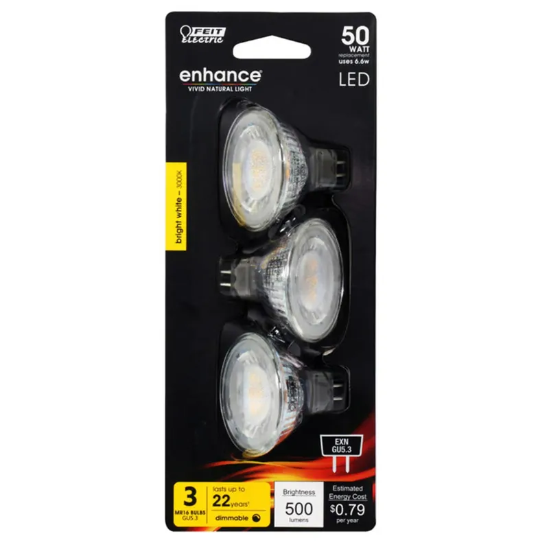 Enhance Mr16 Gu5.3 Led Bulb Bright White 50 Watt Equivalence 3 Pk