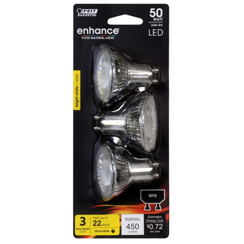 Enhance Mr16 Gu10 Led Bulb Bright White 50 Watt Equivalence 3 Pk