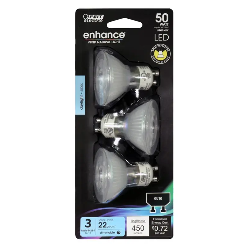 Enhance Mr16 Gu10 Led Bulb Daylight 50 Watt Equivalence 3 Pk