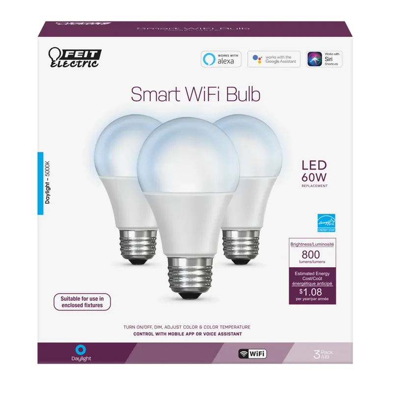 Smart Home A19 E26 (medium) Smart-enabled Led Bulb Daylight 60 Watt Equivalence 3 Pk