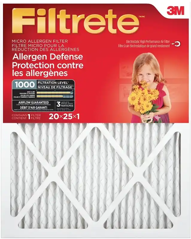 Allergen Defense 20 In. W X 25 In. H X 1 In. 1000 Mpr Pleated Air Filter 1 Pk