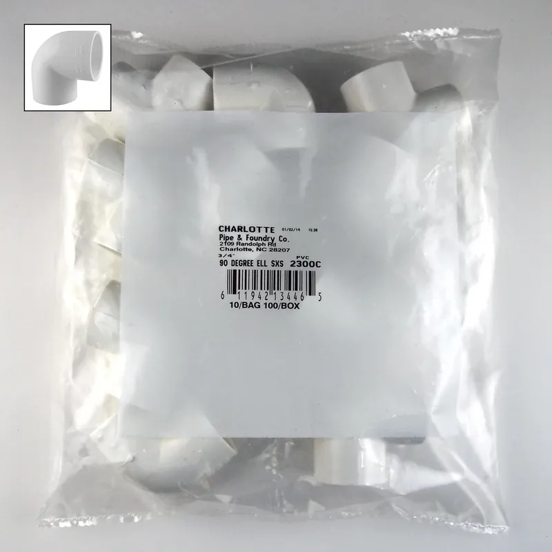 Schedule 40 3/4 In. Slip X 3/4 In. D Slip Pvc Elbow 1 Pk
