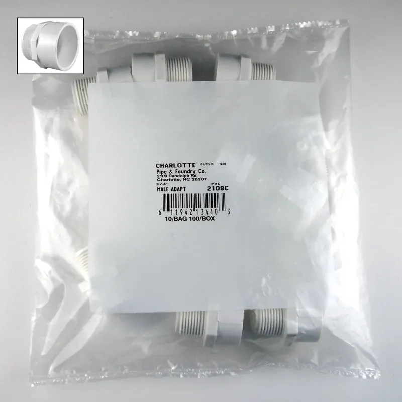 Schedule 40 3/4 In. Slip X 3/4 In. D Mpt Pvc Pipe Adapter 10 Pk