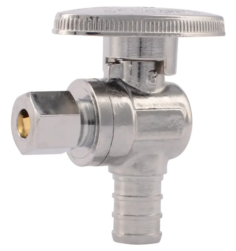1/2 In. Pex Barb Compression Brass Quarter Turn Angle Stop Valve