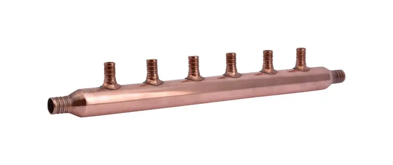 Open Manifold, 6-port, 3/4 X 3/4 In. Copper Barb X Barb