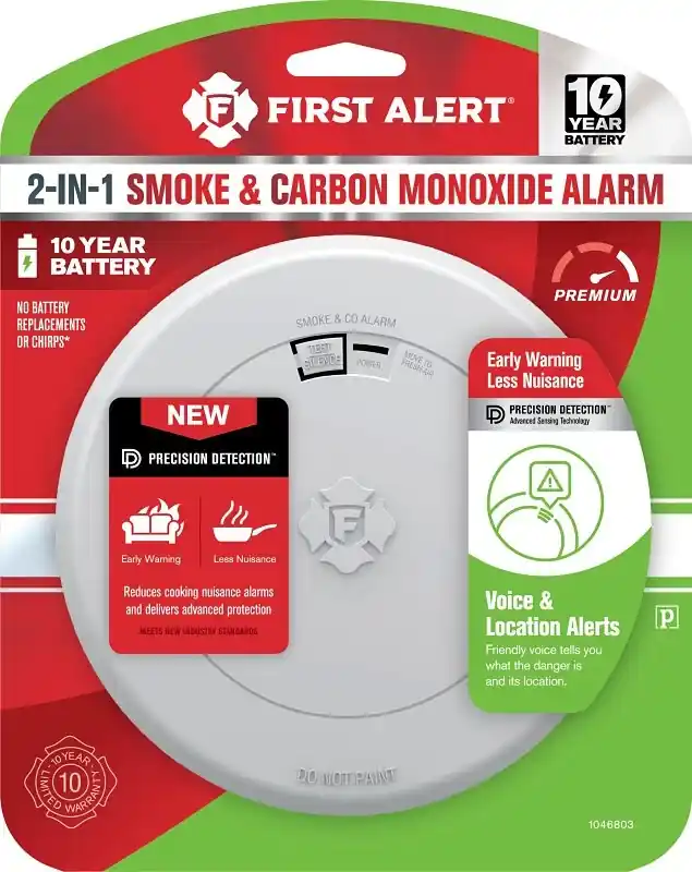 10-year Photoelectric Smoke & Carbon Monoxide Alarm, Voice & Location Alert, Sealed Battery