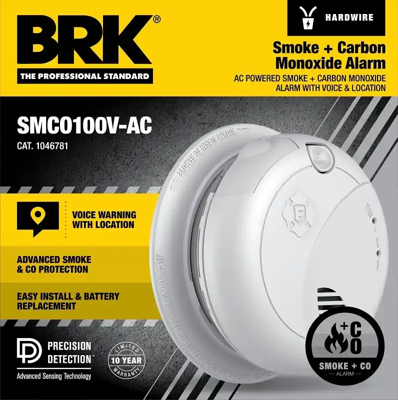 Hardwired Photoelectric Smoke & Carbon Monoxide Alarm, Voice & Location Alert, Battery Backup