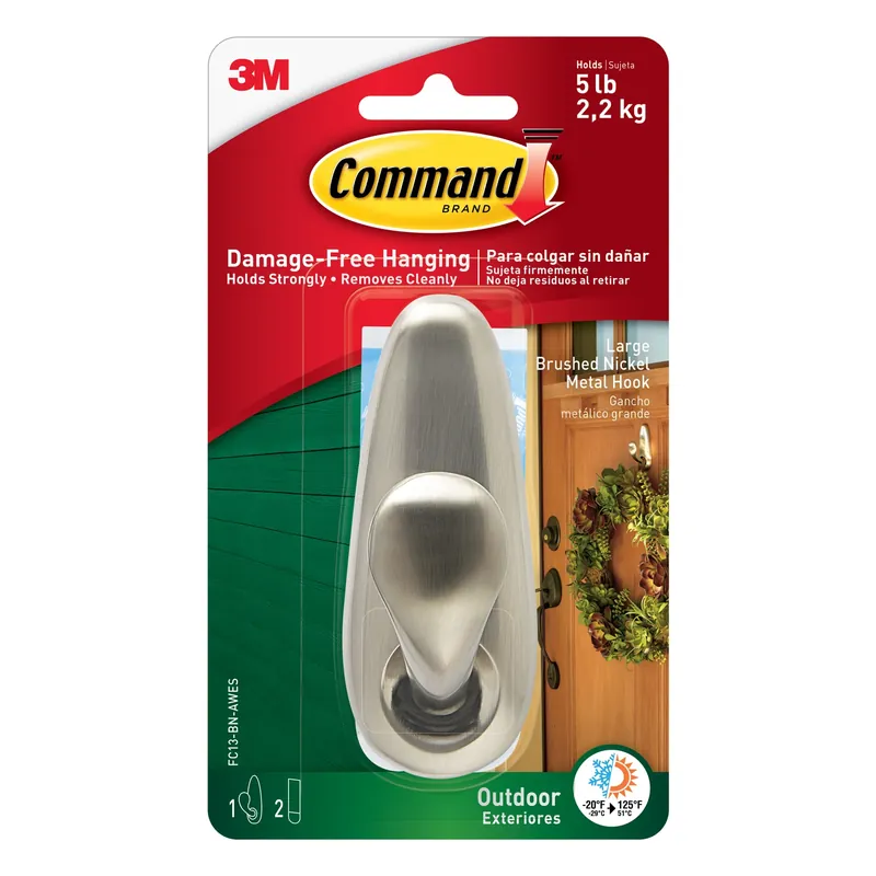 Command 1.62 In. L Brushed Nickel Metal Large Hook 5 Lb. Cap. 1 Pk