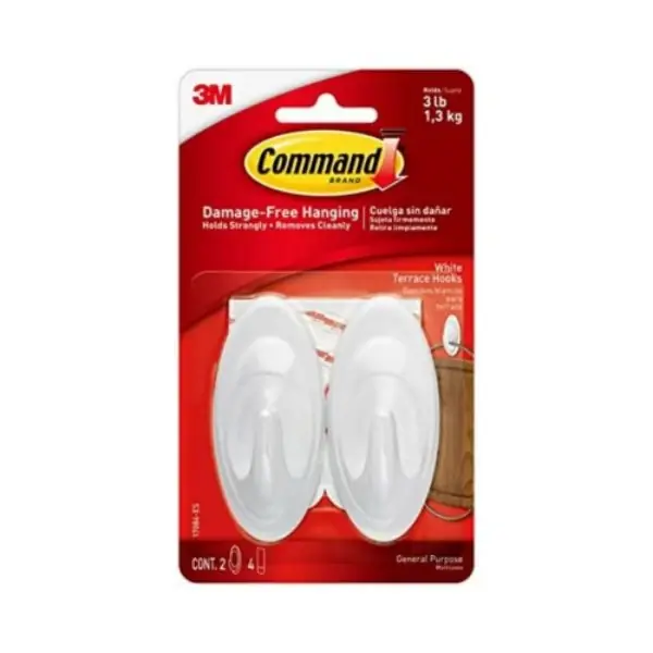 Command Medium Plastic Hook 3.25 In. L 2 Pk
