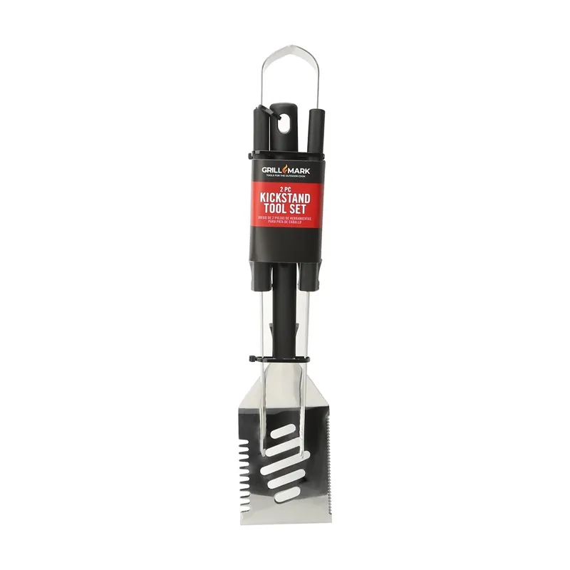 Stainless Steel Black/silver Grill Tool Set 2 Piece With Kickstand Design