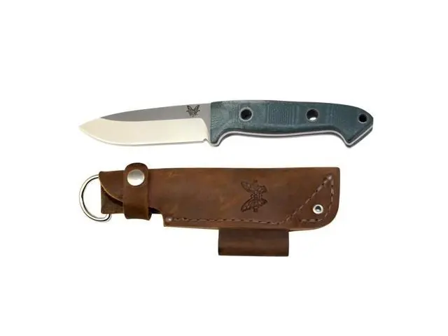 162 Bushcrafter Fixed Blade Knife With Buckskin Leather Sheath, Green G10 Handle