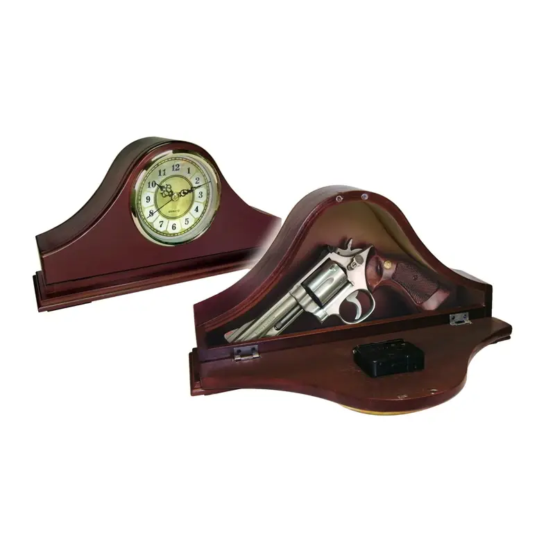 Peace Keeper Mahogany Wood Concealment Clock With Key Lock And Storage