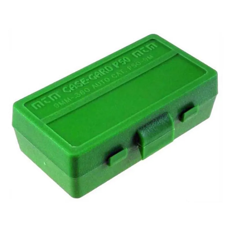 P-50 Series Green Flip-top Handgun Ammo Box For .38/.357 - 50 Round Capacity
