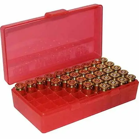 P-50 Series X-large Flip-top Handgun Ammo Box - 50 Round Capacity - Clear Red