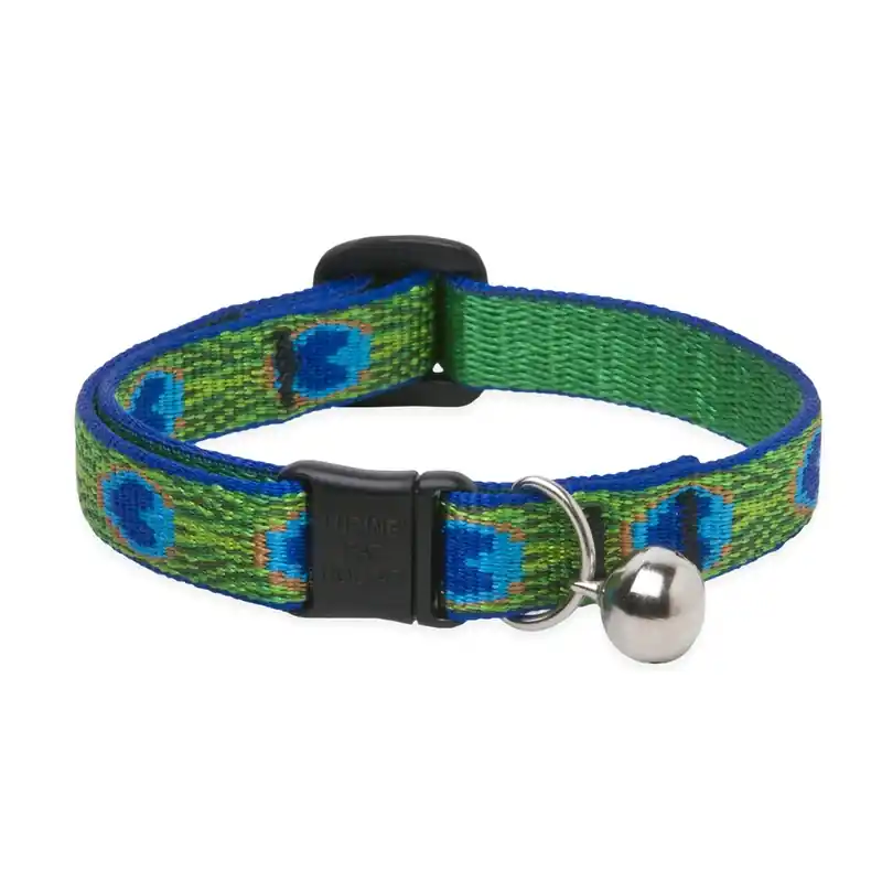 Adjustable Cat Collar With Bell, Breakaway Buckle, Tail Feathers Pattern, 1/2 X 8 - 12-in.