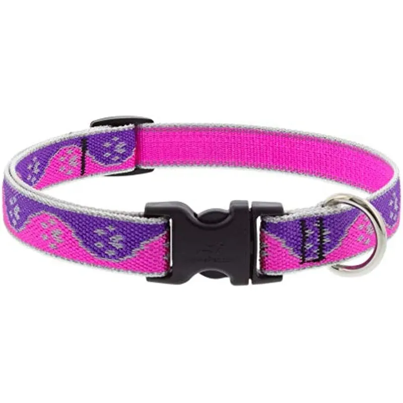 Adjustable Small Dog Collar, Reflective Pink Paws Pattern, 3/4 X 9 - 14-in.