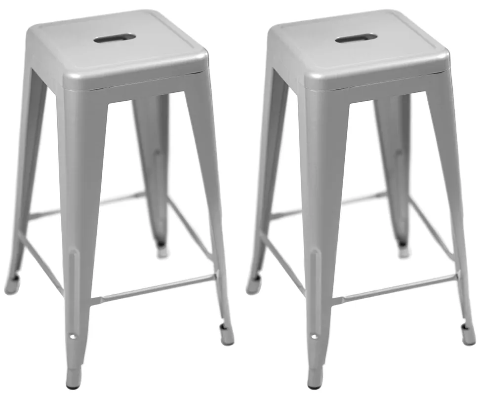 Stackable Barstool, Silver Metal, 27-in.
