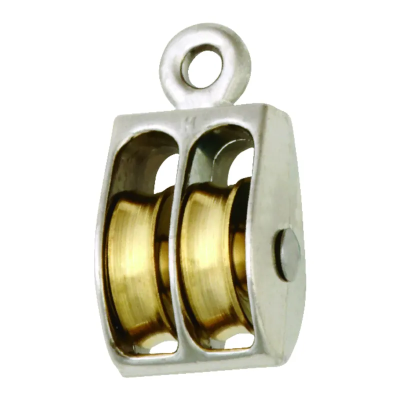 Rope Pulley, Double Rigid Eye, Brass Sheave, 1 In.