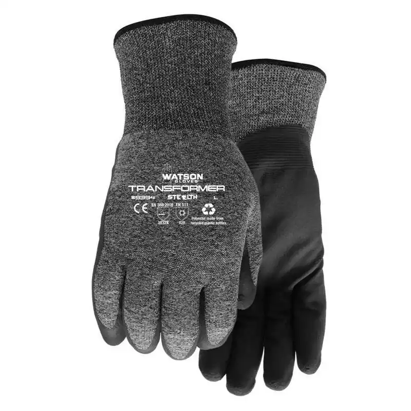 Watson Stealth Transformer Black Polyester Cold‑weather Gloves – Medium, Lined, Non‑slip Grip