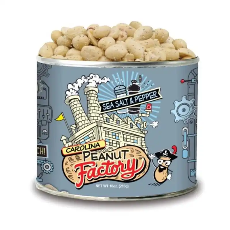Carolina Peanut Factory Sea Salt & Pepper Peanuts – 10 oz Canned Snack