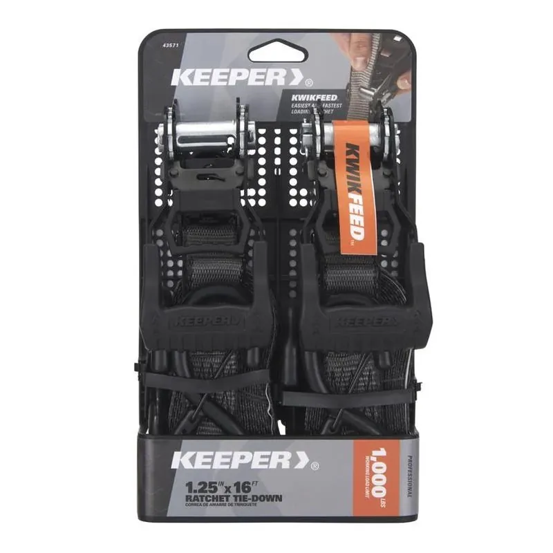 43571 16‑ft Ratchet Tie‑down Strap – 1.25 in Width, 1000 lb Capacity, Kwikfeed® Webbing