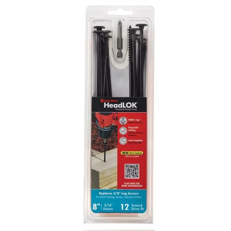 Headlok 8" Torx T‑tap T30 Coarse Thread Structural Wood Screw – 12‑count