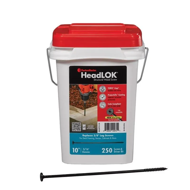 Headlok 10‑inch Torx T30 Coarse‑thread Structural Wood Screws – 250 piece Bucket