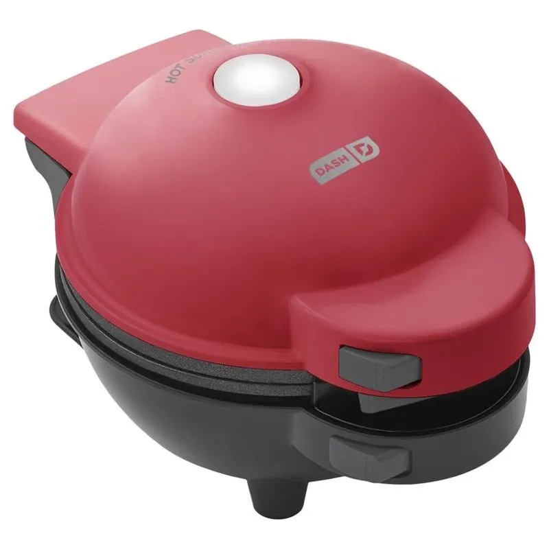 Red Plastic Single‑serve Waffle Maker With Non‑stick Plates