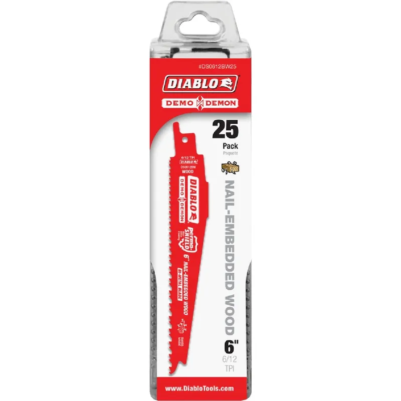 6 In. Bi-metal Nail Embedded Wood Reciprocating Saw Blade 6/12 Tpi 25 Pk