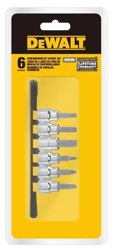 6 Piece Drive Bit Screw Set 3/8 Drive With Polished Chrome Finish