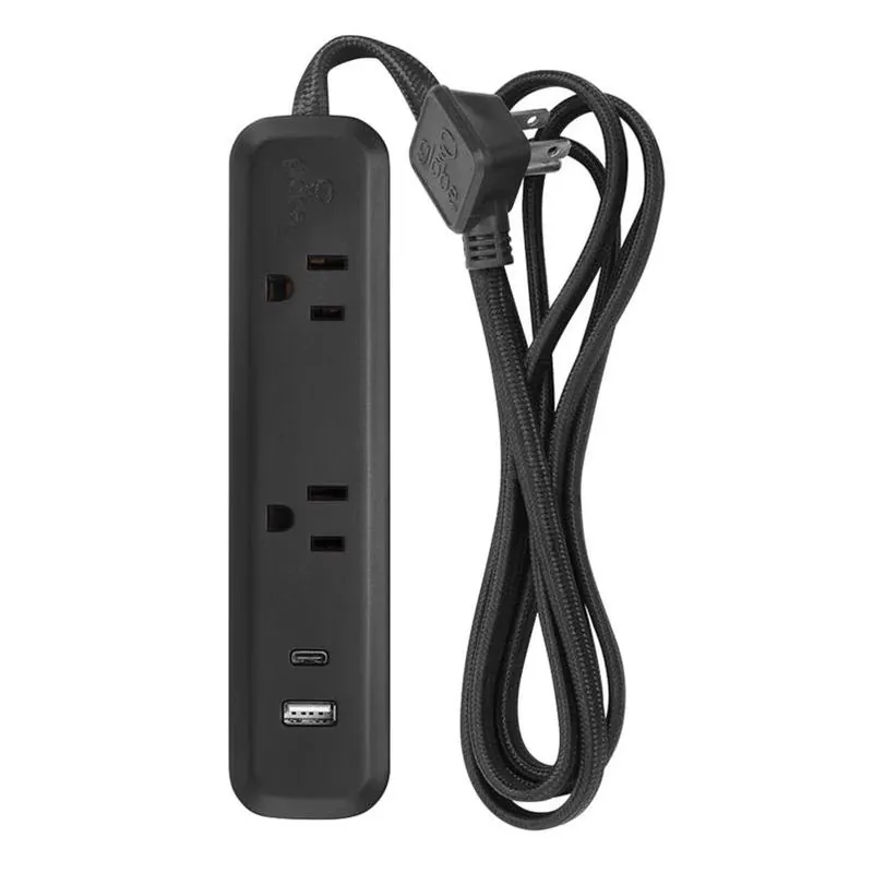 6‑foot Black Power Strip – 2 Outlets, Etl Certified
