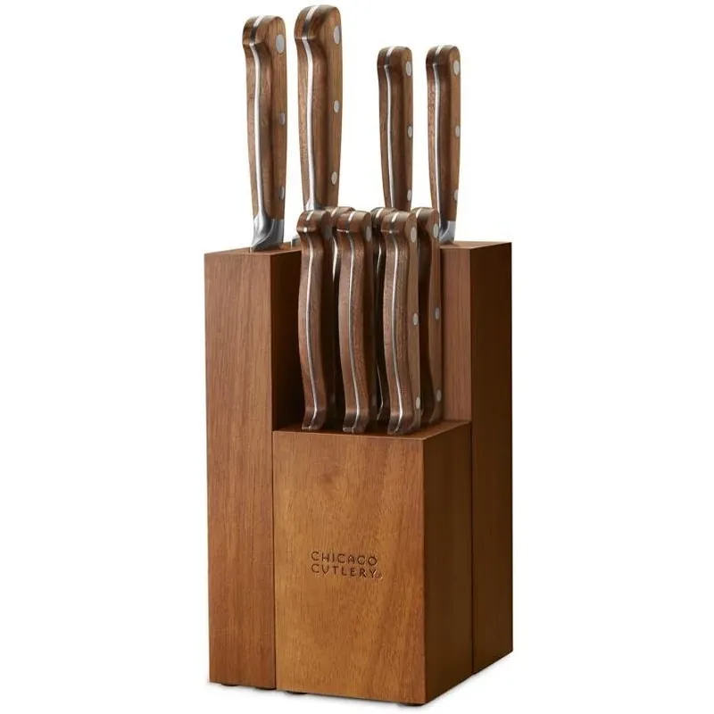 12‑piece Stainless Steel Block Knife Set – Brown & Silver