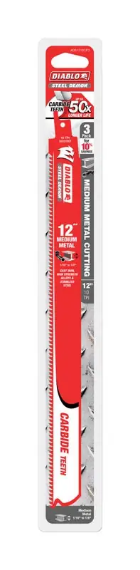 Steel Demon 12 In. Carbide Tipped Reciprocating Saw Blade 10 Tpi 3 Pk