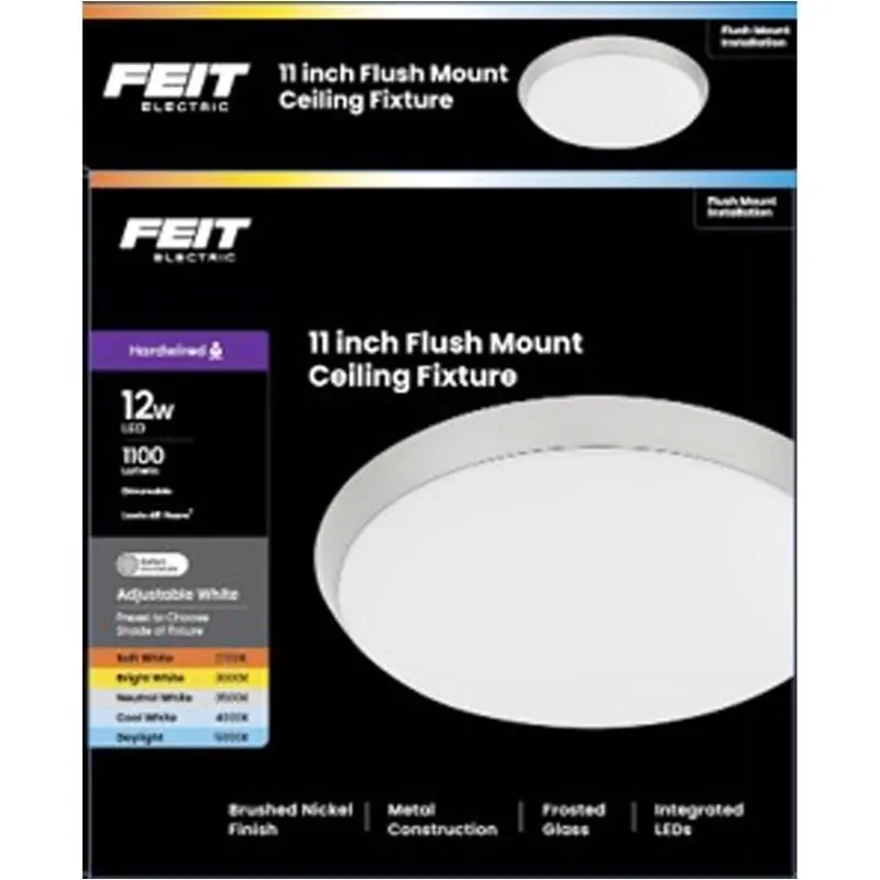 Brushed Nickel Flush‑mount Ceiling Light – 12w Led, 1100 lm, White