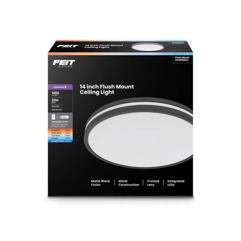 Feit Matte Black 14" X 14" Flush‑mount Ceiling Light – Dimmable Led, 1450 lm