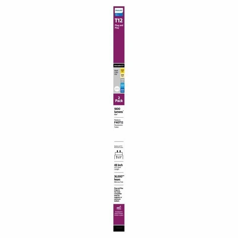 48‑in Led Linear G13 T12 Tube – 2‑pack, Multi‑cct, 16w (32w Equivalent)