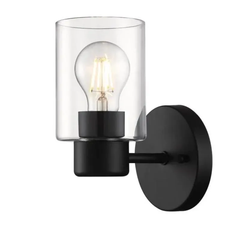 Sylvestre Matte Black One‑light Wall Sconce With Clear Glass Shade