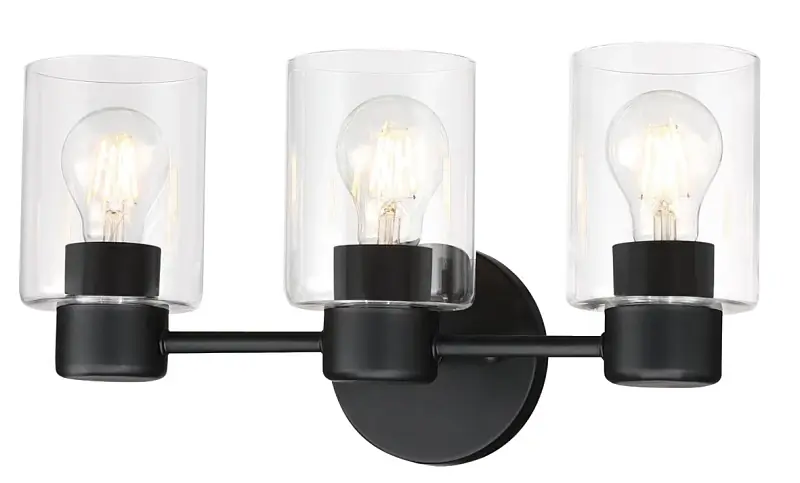 Sylvestre 3 Light Indoor Wall Fixture, Clear Glass Shades, Matte Black Finish, 8-1/4 X 15-3/4 In.