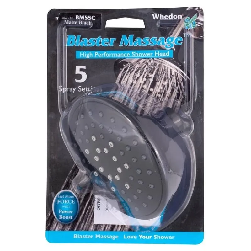 Blaster Massage 5‑setting Matte Black Wall‑mount Showerhead – 2.5 gpm Water‑saving Plastic Fixture