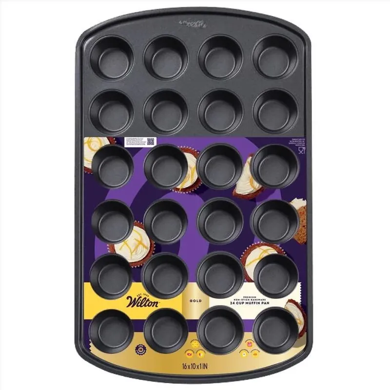 Gold Mini Muffin Pan – 10" X 16", Gray, 24‑cup Nonstick Steel
