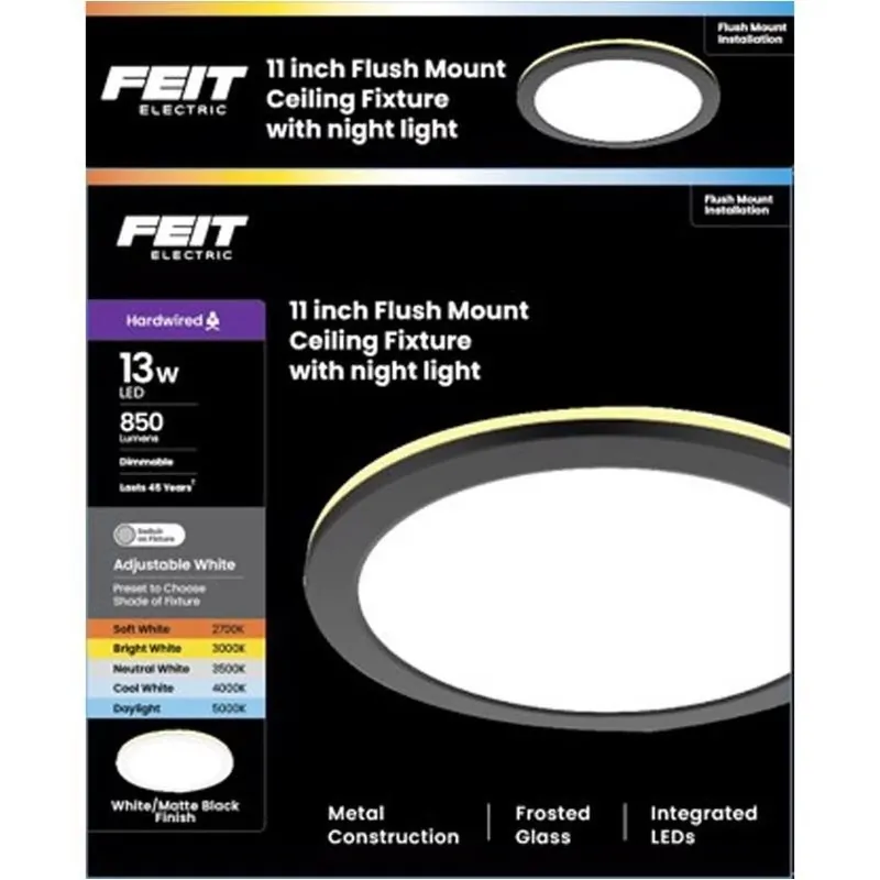 Matte Black Flush‑mount Ceiling Light – 13w, 850‑lumen Led Fixture