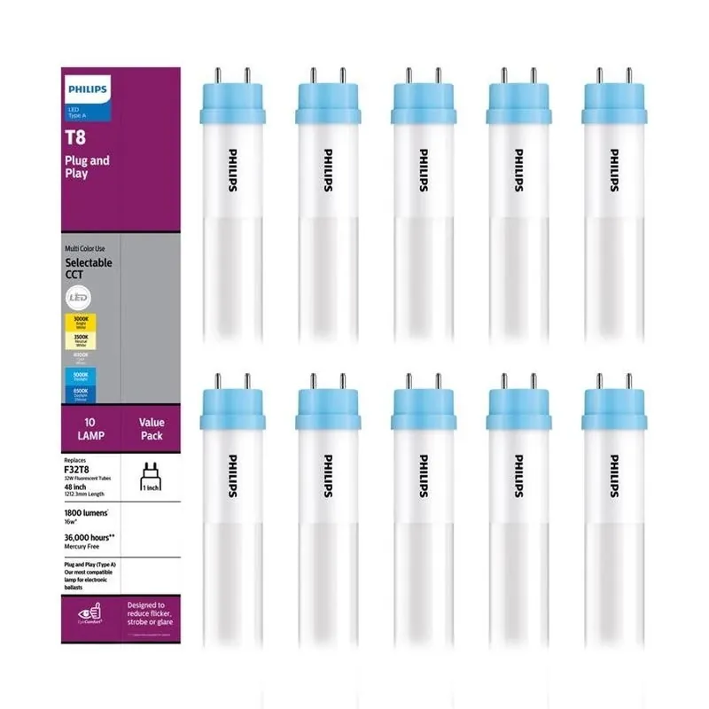 48‑inch Multi‑cct Led T8 Linear Tube – 10‑pack, 32w Equivalent, G13 Base