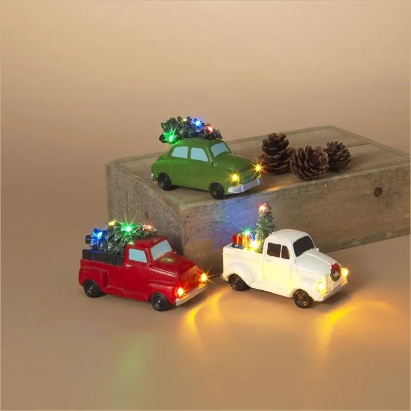 Multicolored Led Lighted Truck Table Décor – Festive Resin Holiday Centerpiece