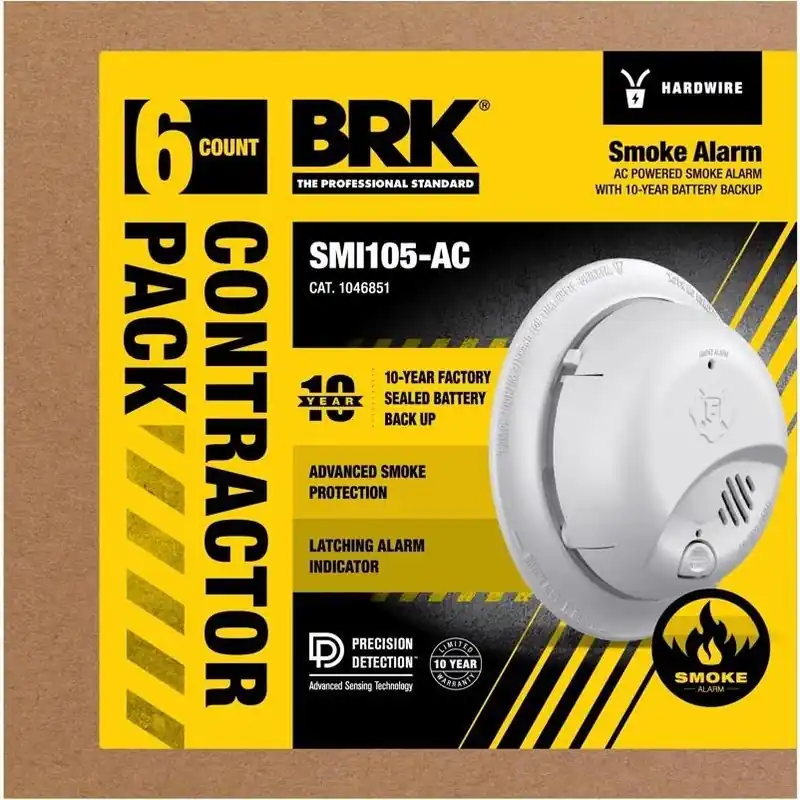 Smi105-ac Hardwired Ionization Smoke Alarm – Six‑unit Battery‑backed Pack