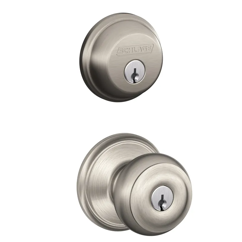 Satin Nickel Georgian Design Combination Keyed Entry Lockset And Deadbolt