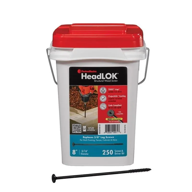 Headlok 8‑inch Coarse‑thread Torx T‑tap Structural Wood Screws – 250‑piece Bucket